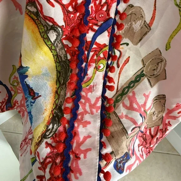 Colorful Women's Italian Antica Sartoria Art To Wear Blouse - Picture 6 of 13